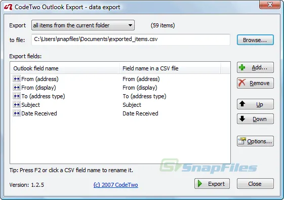 CodeTwo Outlook Export Скриншот 1