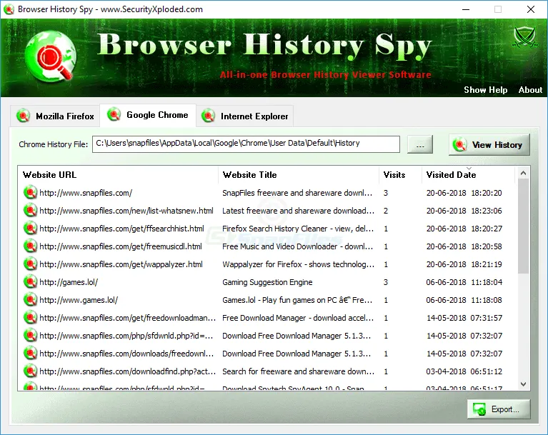 Browser History Spy Скриншот 1