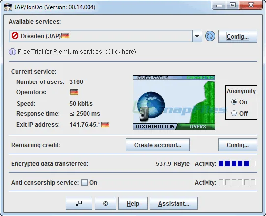 JAP Anon Proxy Скриншот 1