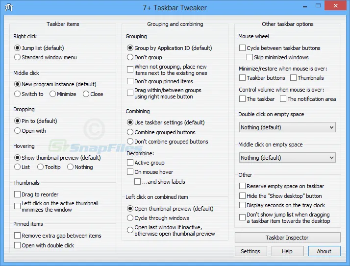 7+ Taskbar Tweaker Скриншот 1