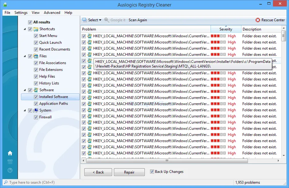 Auslogics Registry Cleaner Скриншот 2