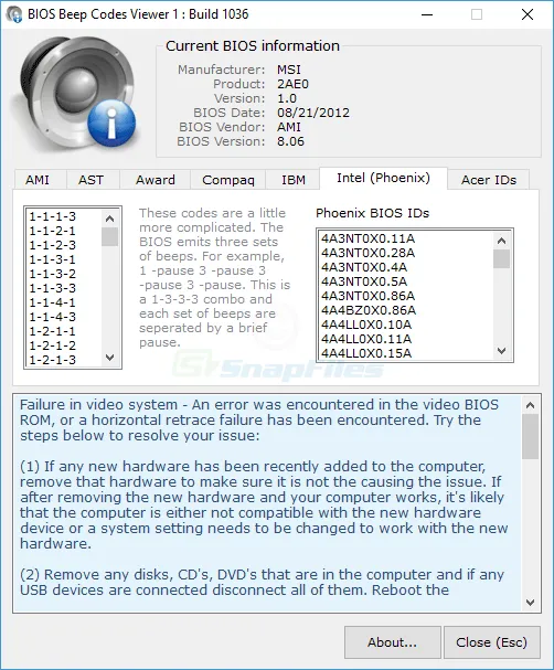 BIOS Beepcodes Viewer Скриншот 2