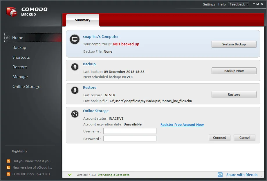 Comodo Backup Скриншот 1