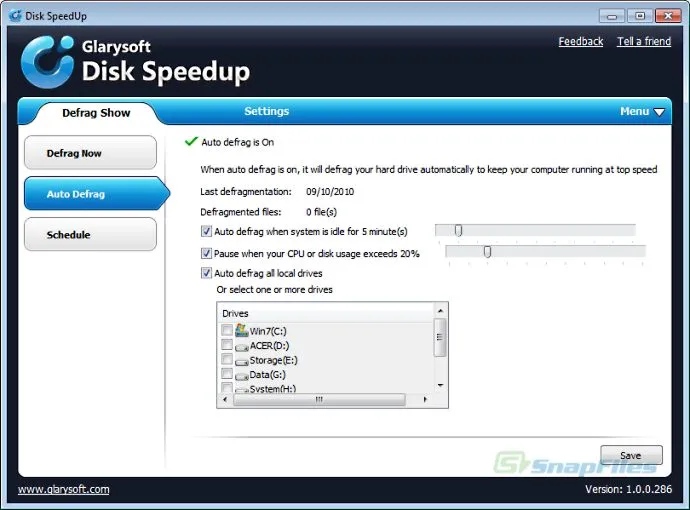 Glarysoft Disk SpeedUp Скриншот 2