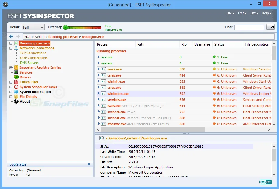 ESET SysInspector Скриншот 1