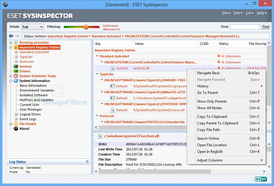 ESET SysInspector Скриншот 2