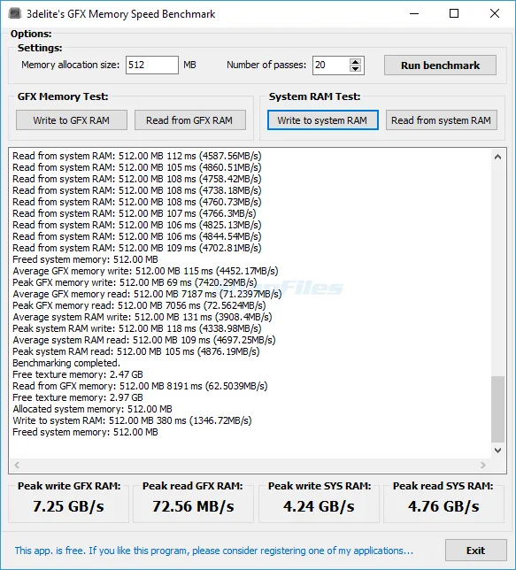 GFX Memory Speed Benchmark Скриншот 1