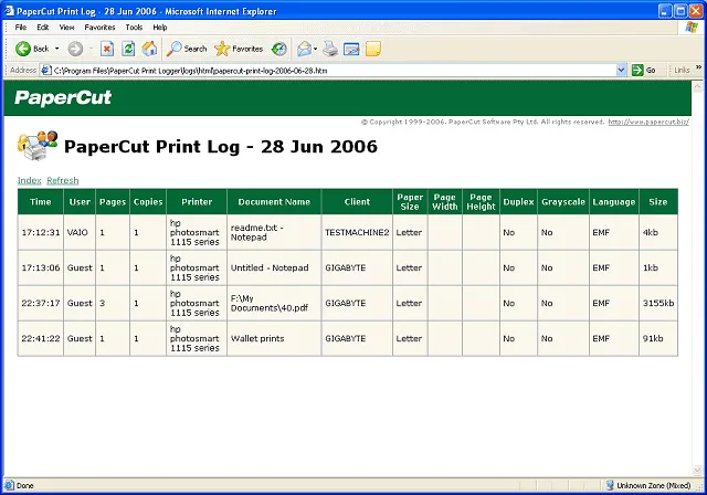 PaperCut Print Logger Скриншот 1