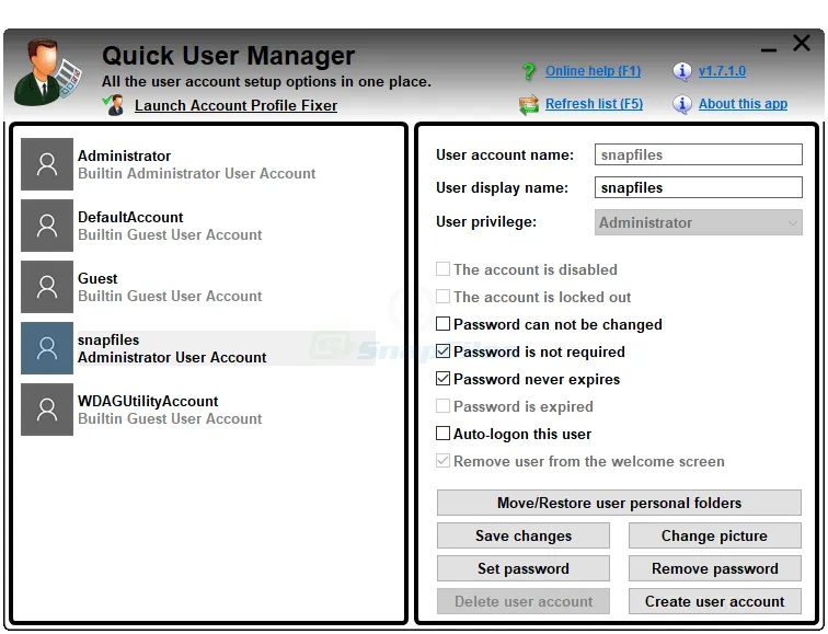 Quick User Manager Скриншот 1