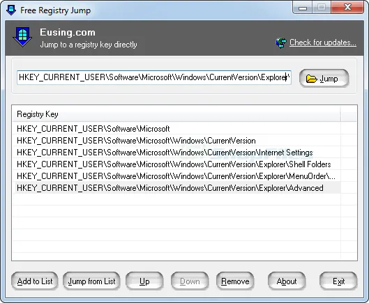 Free Registry Jump Скриншот 1