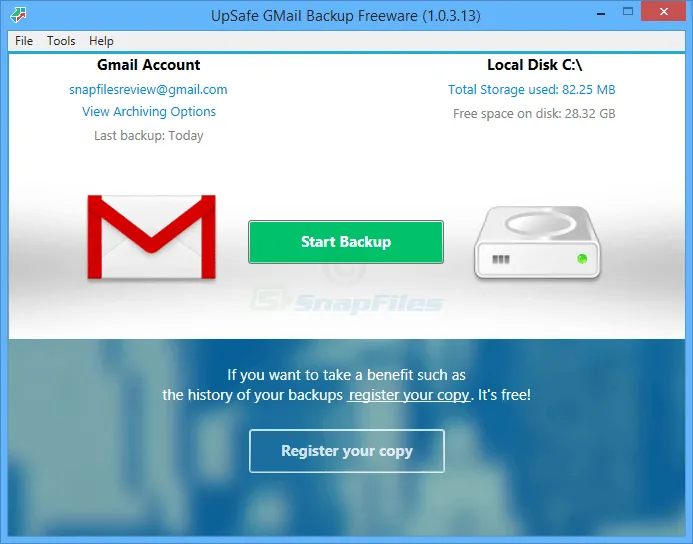 UpSafe Gmail Backup Скриншот 1