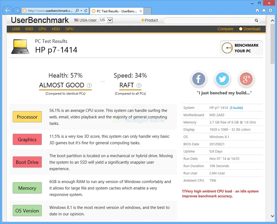 UserBenchmark Скриншот 1